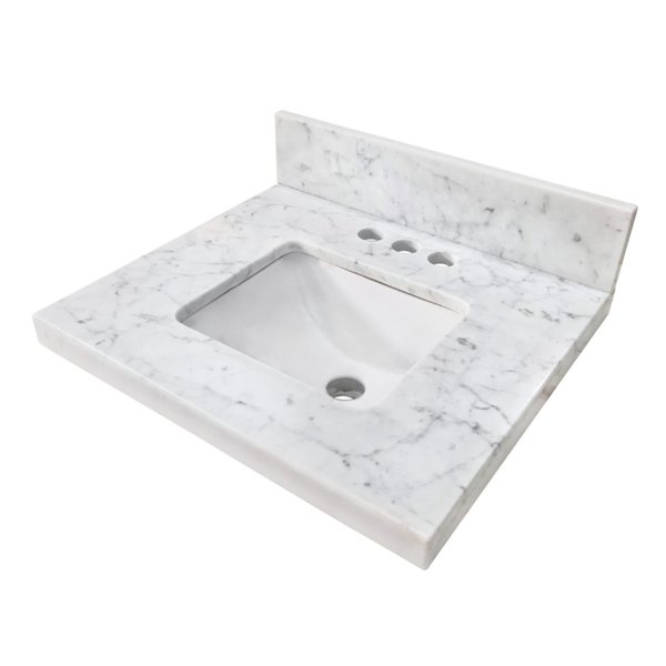 Kingston Brass 19 x 17 Carrara Marble Vanity Top with Rectangular Sink 4 Faucet Drillings, Carrara White KVPB1917M34SQ